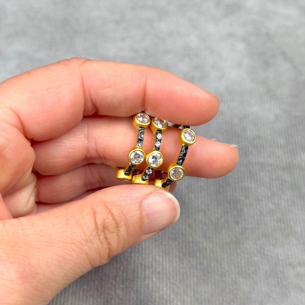 Freida Rothman Starry Night Stackable Ring Set Gold Black Rhodium Size 8 - Picture 8 of 10